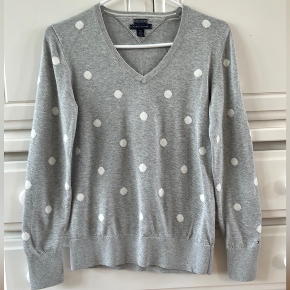 Tommy Hilfiger Grey Polka Dot Knit Sweater